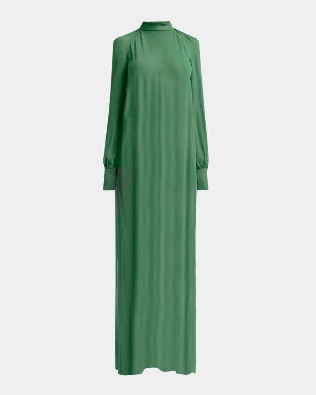 Silk Crepon Mock-Neck Long Tunic